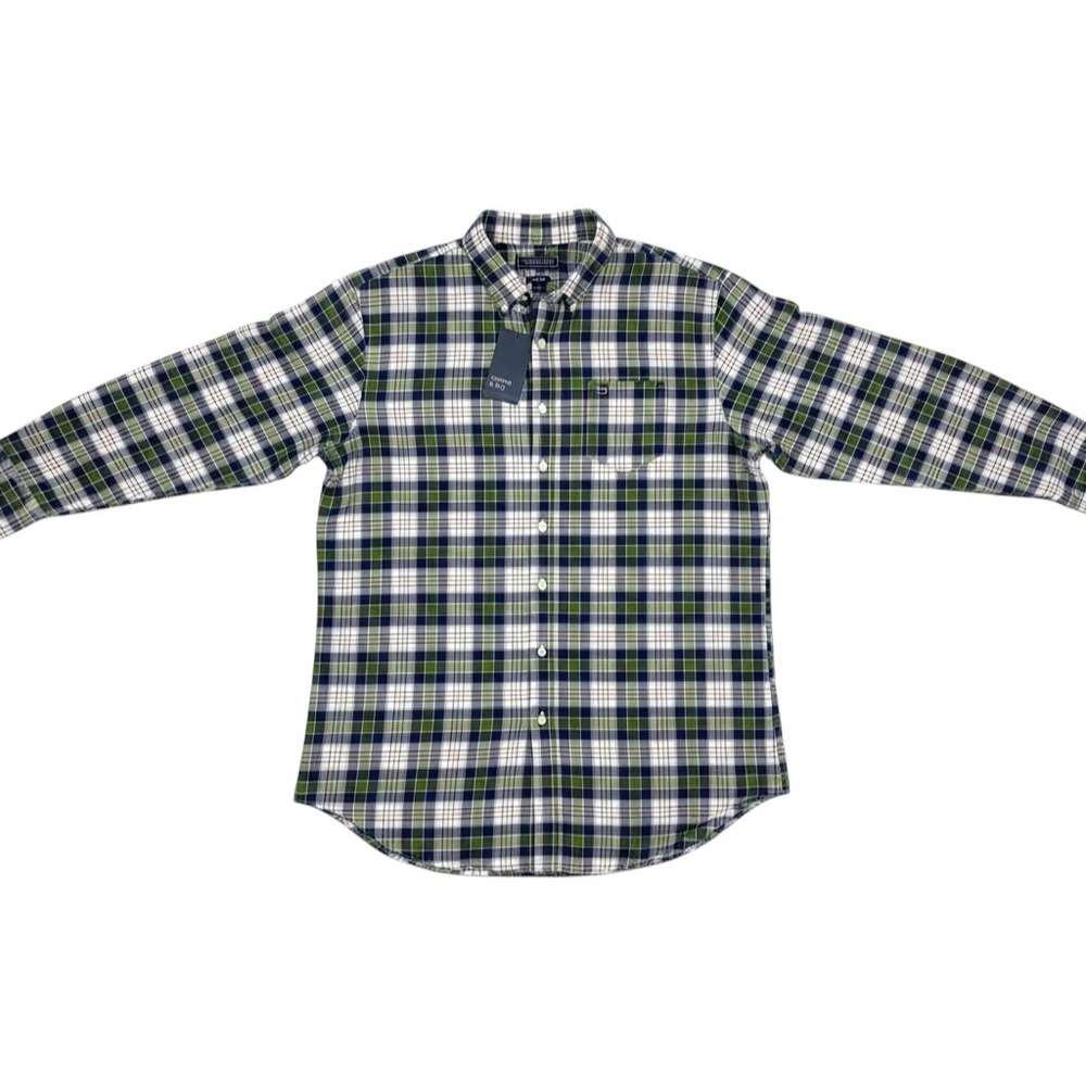 Crown & Ivy Mens Large Classic Fit Plaid Button Down Shirt Green Navy NWT
